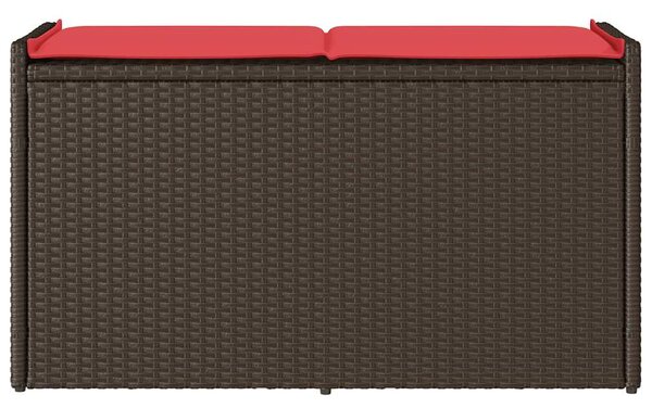 Barna polyrattan kültéri tárolópad párnával 100 cm