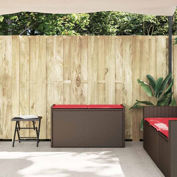Barna polyrattan kültéri tárolópad párnával 100 cm