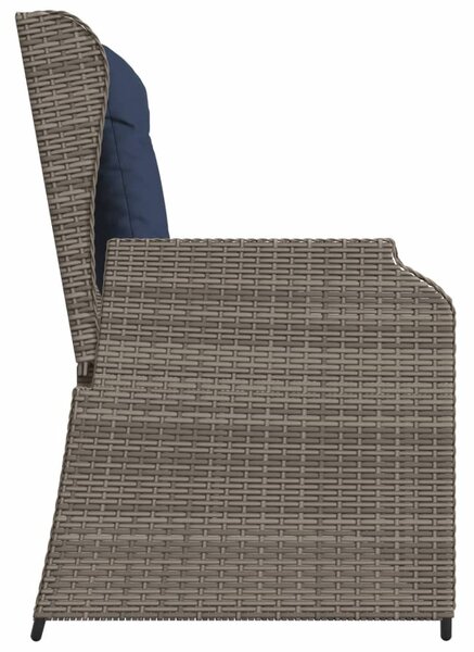 Szürke polyrattan dönthető kerti pad párnákkal