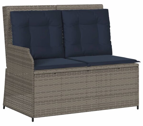 Szürke polyrattan dönthető kerti pad párnákkal