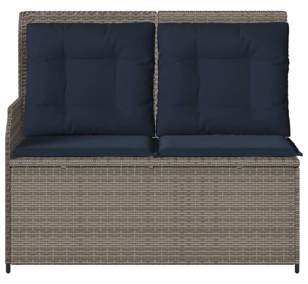 Szürke polyrattan dönthető kerti pad párnákkal