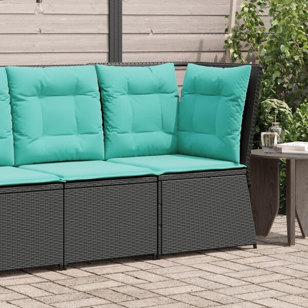 Fekete polyrattan kerti sarokkanapé párnákkal