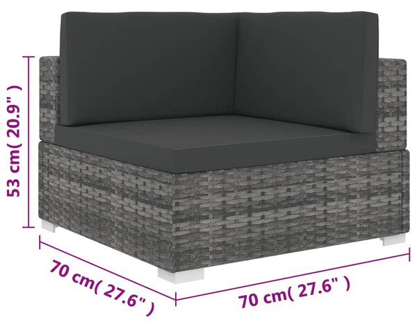 Szürke moduláris polyrattan sarokfotel párnákkal