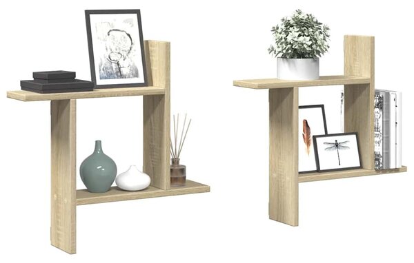 2 db sonoma tölgy színű szerelt fa fali polc 50 x 12 x 50 cm