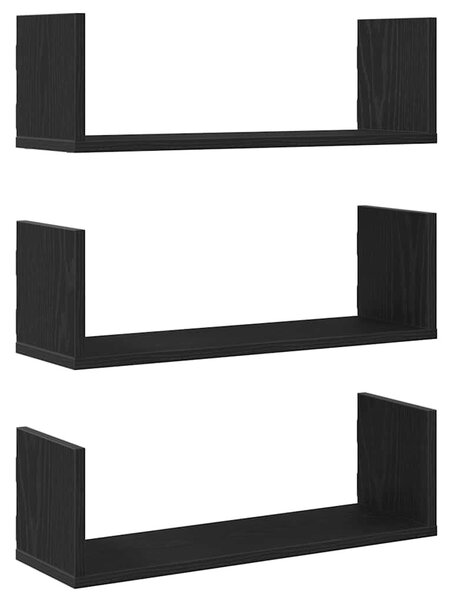 3 db fekete tölgyfa fali polc 58 x 18 x 18 cm