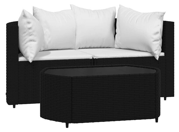 3 részes fekete polyrattan kerti ülőgarnitúra párnákkal