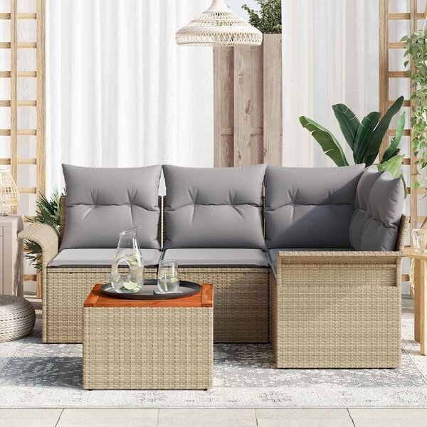 Kerti Kanapé Szett 5 pcs Beige és Világosszürke polirattan
