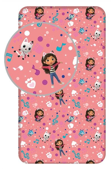 Gumis egyszemélyes pamut gyerek lepedő 90x200 cm Gabby's Dollhouse – Jerry Fabrics
