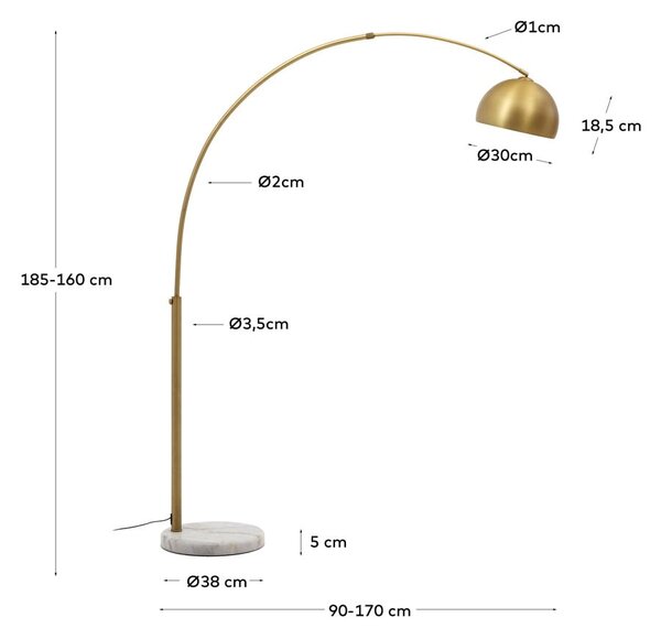 Aranyszínű állólámpa fém búrával (magasság 160 cm) Madali – Kave Home