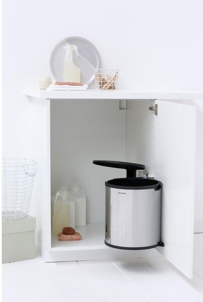 Fényes ezüstszínű acél beépíthető szemetes 15 l – Brabantia