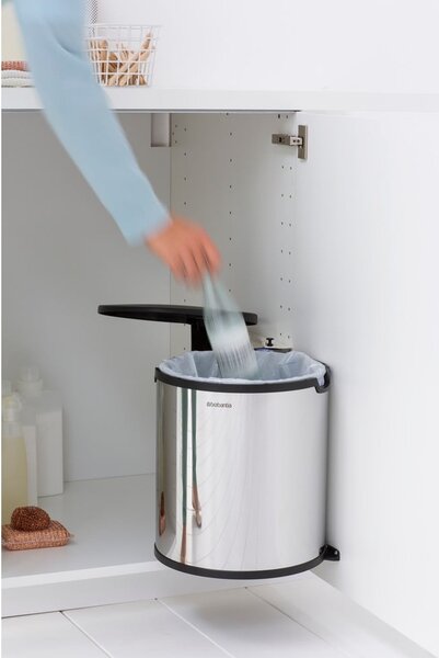 Fényes ezüstszínű acél beépíthető szemetes 15 l – Brabantia