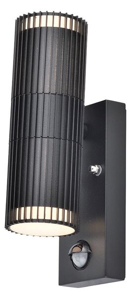V-TAC csíkozott, 2xGU10 foglalatos fali lámpa PIR mozgásérzékelővel, IP44, alumínium - SKU 24307