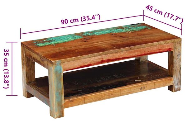 Tömör újrahasznosított fa dohányzóasztal 90 x 45 x 35 cm