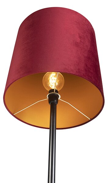 Fekete állólámpa piros bársony árnyékolóval és arany színnel, 40 cm - Simplo