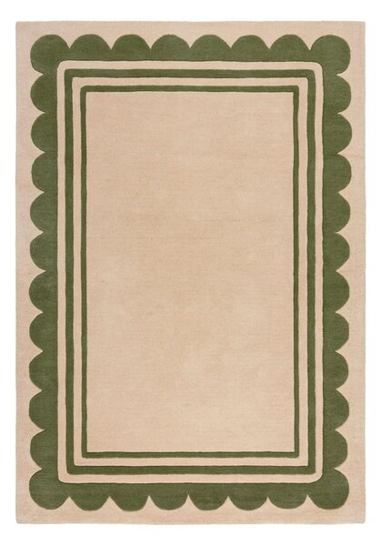 Zöld-natúr színű kézi szövésű gyapjú szőnyeg 120x170 cm Lois Scallop – Flair Rugs