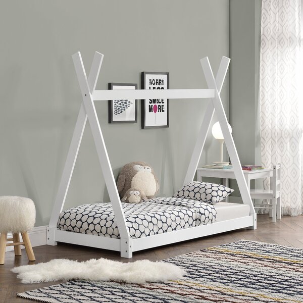 Tipi indián sátor gyerekágy Onejda 80x160 cm fenyőfa fehér [en.casa]