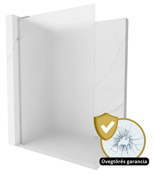 HD Arlo "L" Matt Walk-In zuhanyfal, 100x200 cm, 8 mm vastag vízlepergető biztonsági matt üveggel, 200 cm magas, króm profillal és "L" stabilizátorral