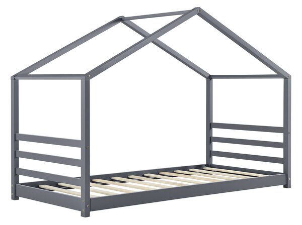 Házikó gyerekágy Vardø 90x200 cm fenyőfa sötétszürke [en.casa]