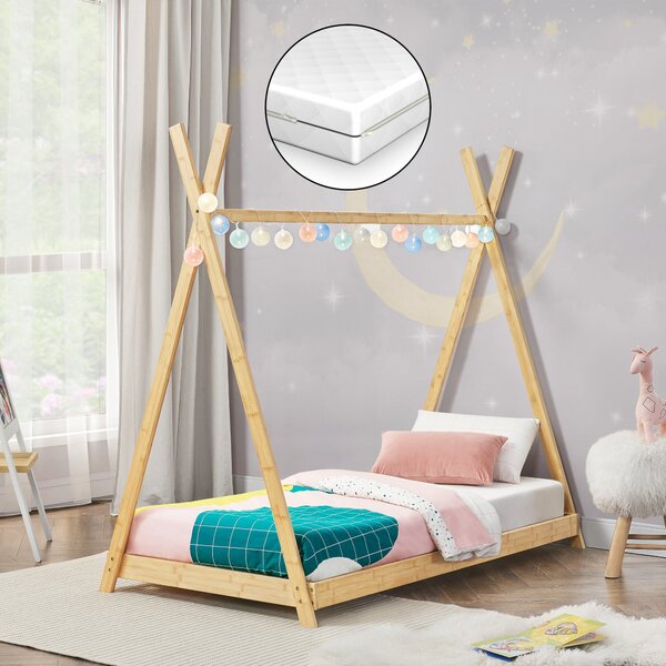 Gyerekágy Vimpeli matraccal 80x160 cm bambusz [en.casa]
