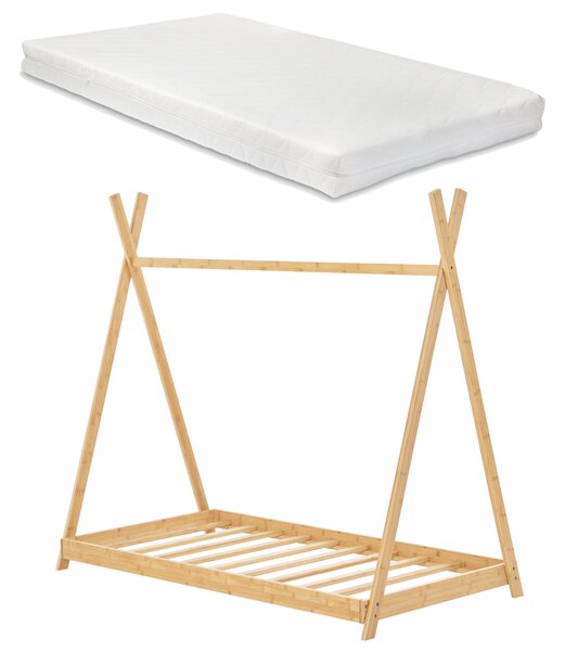 Gyerekágy Vimpeli matraccal 90x200 cm bambusz [en.casa]