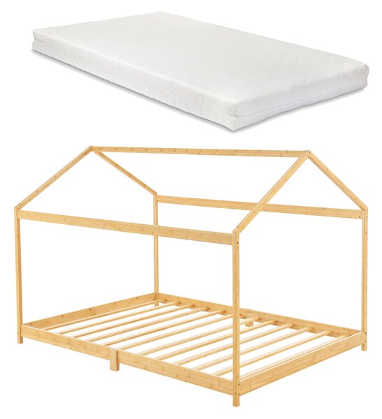 Házikó gyerekágy Vindafjord matraccal bambusz 90x200 cm [en.casa]