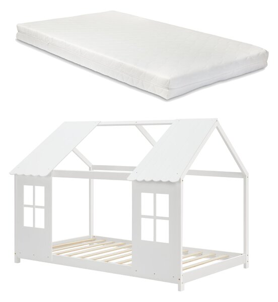 Félig nyitott házikó gyerekágy matraccal Tostedt 90x200 cm fehér [en.casa]