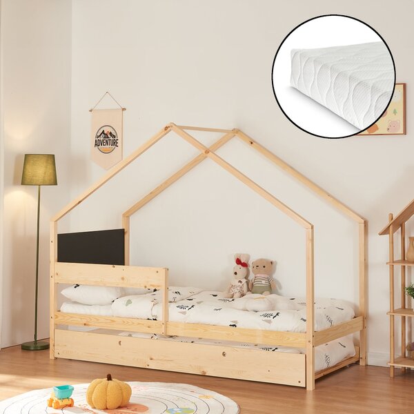 Házikó gyerekágy kihúzható ággyal 2 matraccal Sodankylä 90x200cm [en.casa]