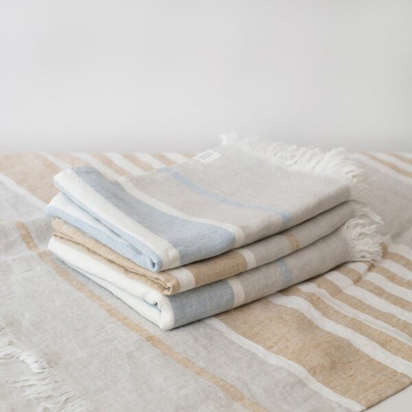 Bézs len strandlepedő 140x170 cm Allure Stripe – Linen Tales