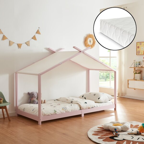 Házikó gyerekágy Brome matraccal 90x200 cm rózsaszín [en.casa]
