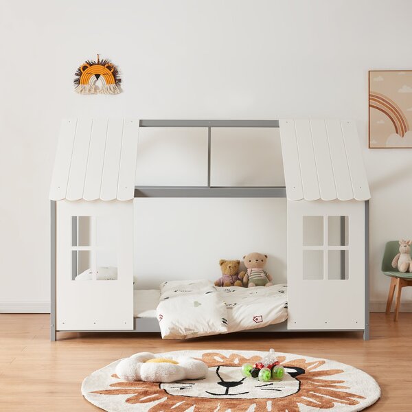 Félig nyitott házikó gyerekágy Tostedt 90x200cm szürke/fehér [en.casa]