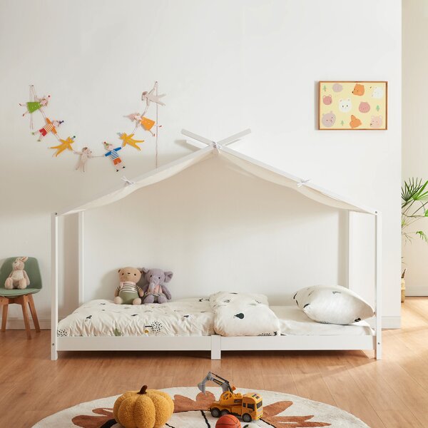 Házikó gyerekágy Brome matraccal 90x200 cm fehér [en.casa]