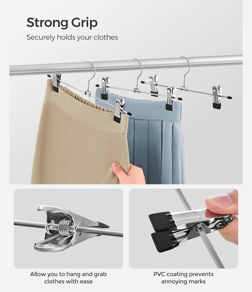 Fém nadrágfogasok 31 cm-es csúszásgátló ruhaakasztók, 20 darabos csomag