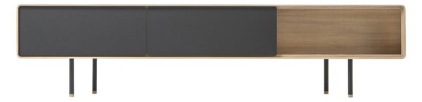 Fekete-natúr színű tölgyfa TV-állvány 200x48 cm Fina – Gazzda