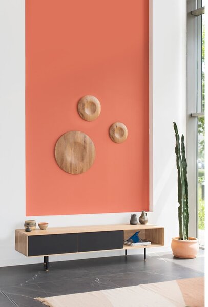 Fekete-natúr színű tölgyfa TV-állvány 200x48 cm Fina – Gazzda