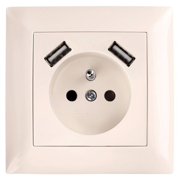 Egyszeres földelt aljzat + 2x USB-A OSTE JNH003-G Beige