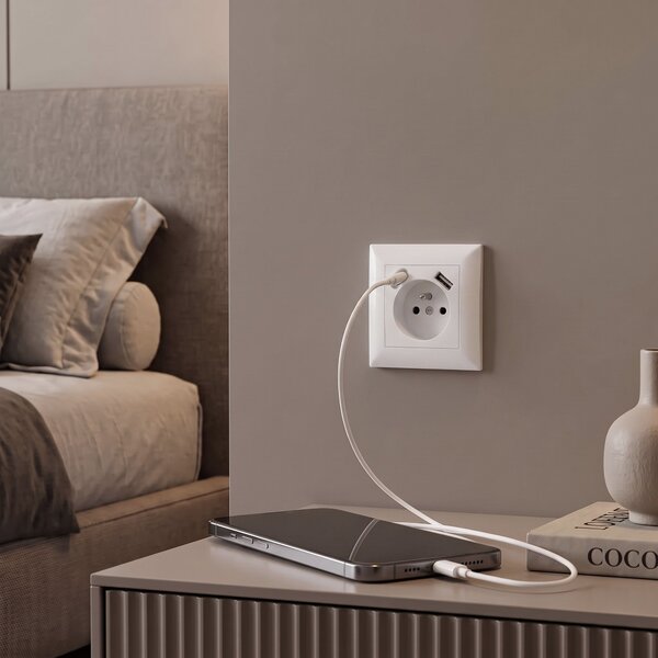 Egyszeres földelt aljzat + USB-A USB-C OSTE JNH004-G White