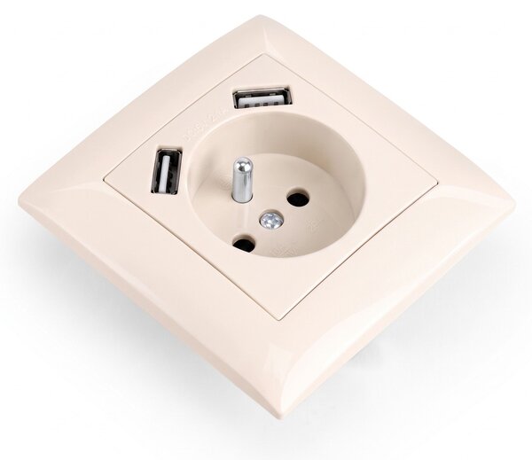 Egyszeres földelt aljzat + 2x USB-A OSTE JNH003-G Beige