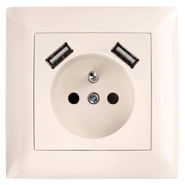 Egyszeres földelt aljzat + 2x USB-A OSTE JNH003-G Beige