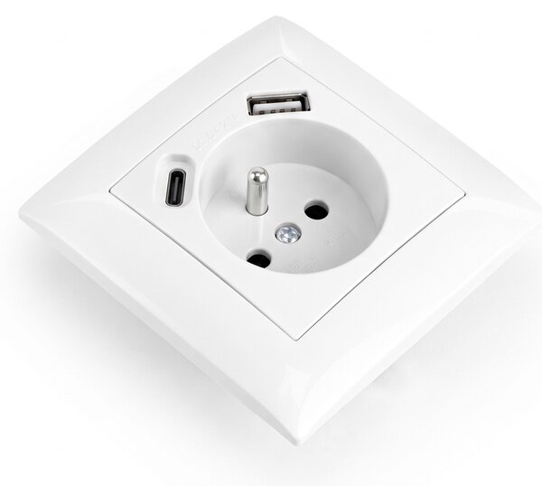 Egyszeres földelt aljzat + USB-A USB-C OSTE JNH004-G White