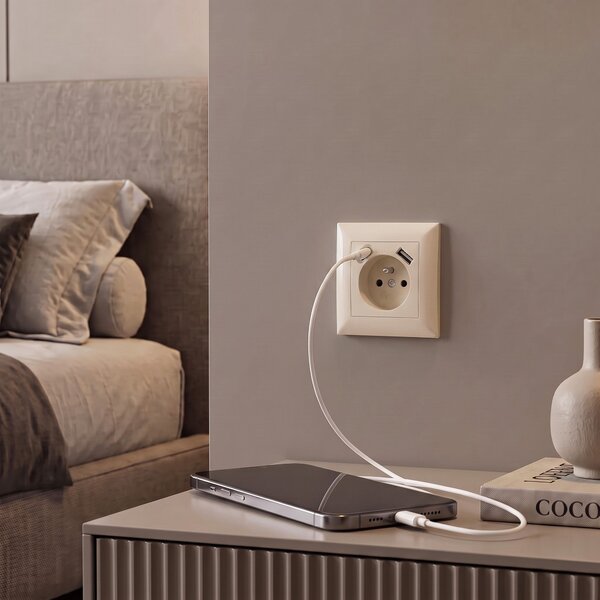 Egyszeres földelt aljzat + USB-A USB-C OSTE JNH004-G Beige