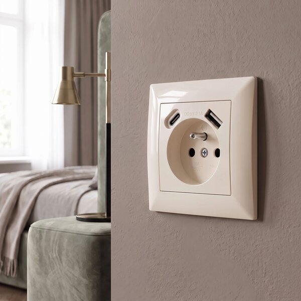 Egyszeres földelt aljzat + USB-A USB-C OSTE JNH004-G Beige