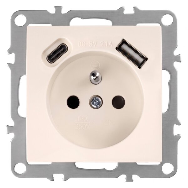 Egyszeres földelt aljzat + USB-A USB-C OSTE JNH004-G Beige
