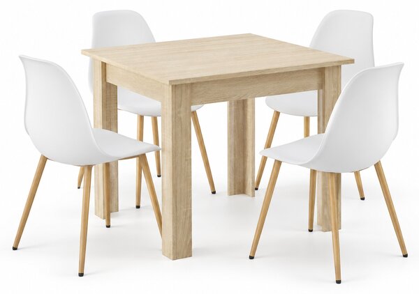 Étkezőasztal szett: NP 80×80 cm sonoma + 4 db WAT szék fehér/natúr láb