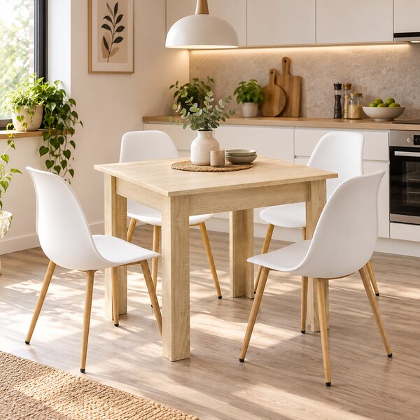 Étkezőasztal szett: NP 80×80 cm sonoma + 4 db WAT szék fehér/natúr láb