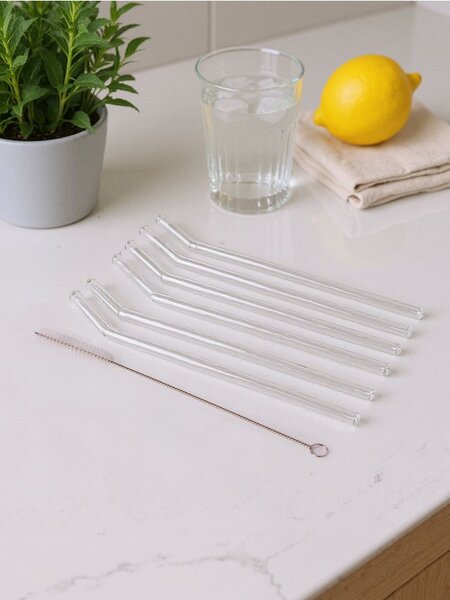 Sinsay - Szívószál készlet tisztítóval 7 pack - clear
