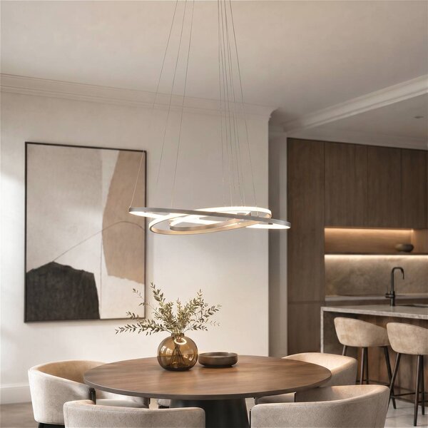 Lucande LED függő világítás Ezana, nikkel, fém, Ø 80 cm, dimmelhető, Alu / szürke / cink, Nappali / Étkező, fém, Modern
