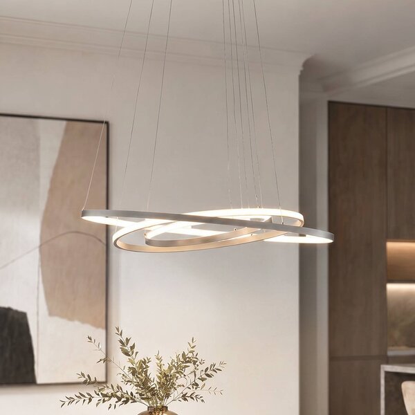 Lucande LED függő világítás Ezana, nikkel, fém, Ø 80 cm, dimmelhető, Alu / szürke / cink, Nappali / Étkező, fém, Modern