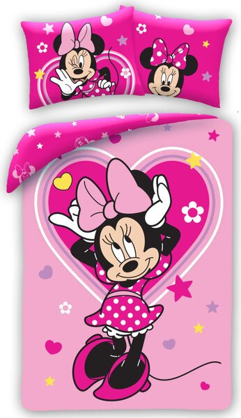 Disney Minnie Pink Heart ágyneműhuzat 140×200 cm, 70×90 cm