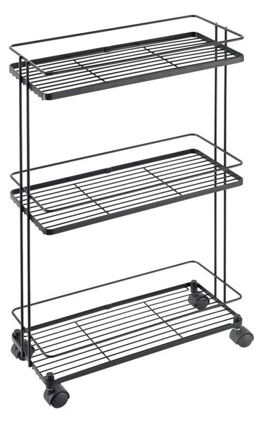 Matt fekete acél gurulós polcos állvány 38x62x16 cm Lava – Metaltex