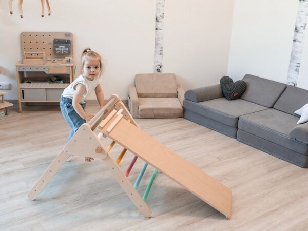 MONTY fa Pikler-háromszög, 59 cm, Montessori deszkával, többszínű ELIS design